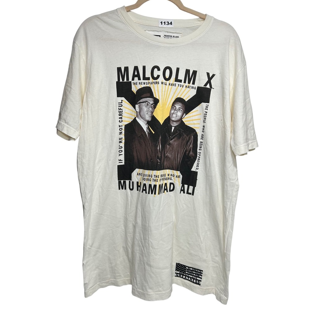 Roots of Fight Malcolm X Muhammad Ali Graphic T-Shirt Cream XL Made in USA